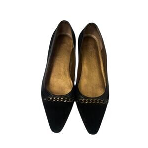 Talbots Black Suede Chain Flats Pointed Toe Shoes 8.5AA Narrow